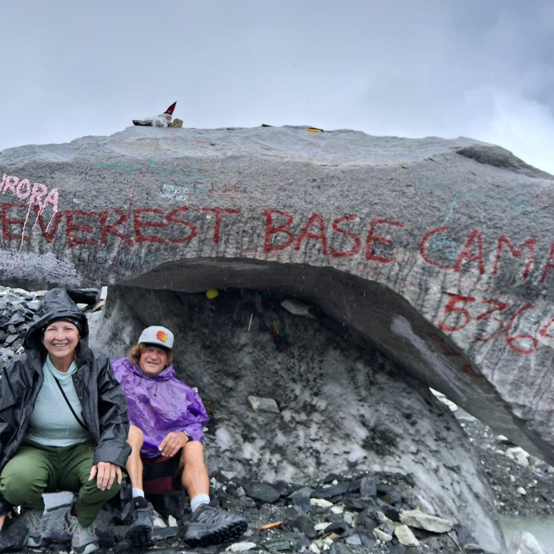 At the Everest Base Camp sign, 5,364 meters