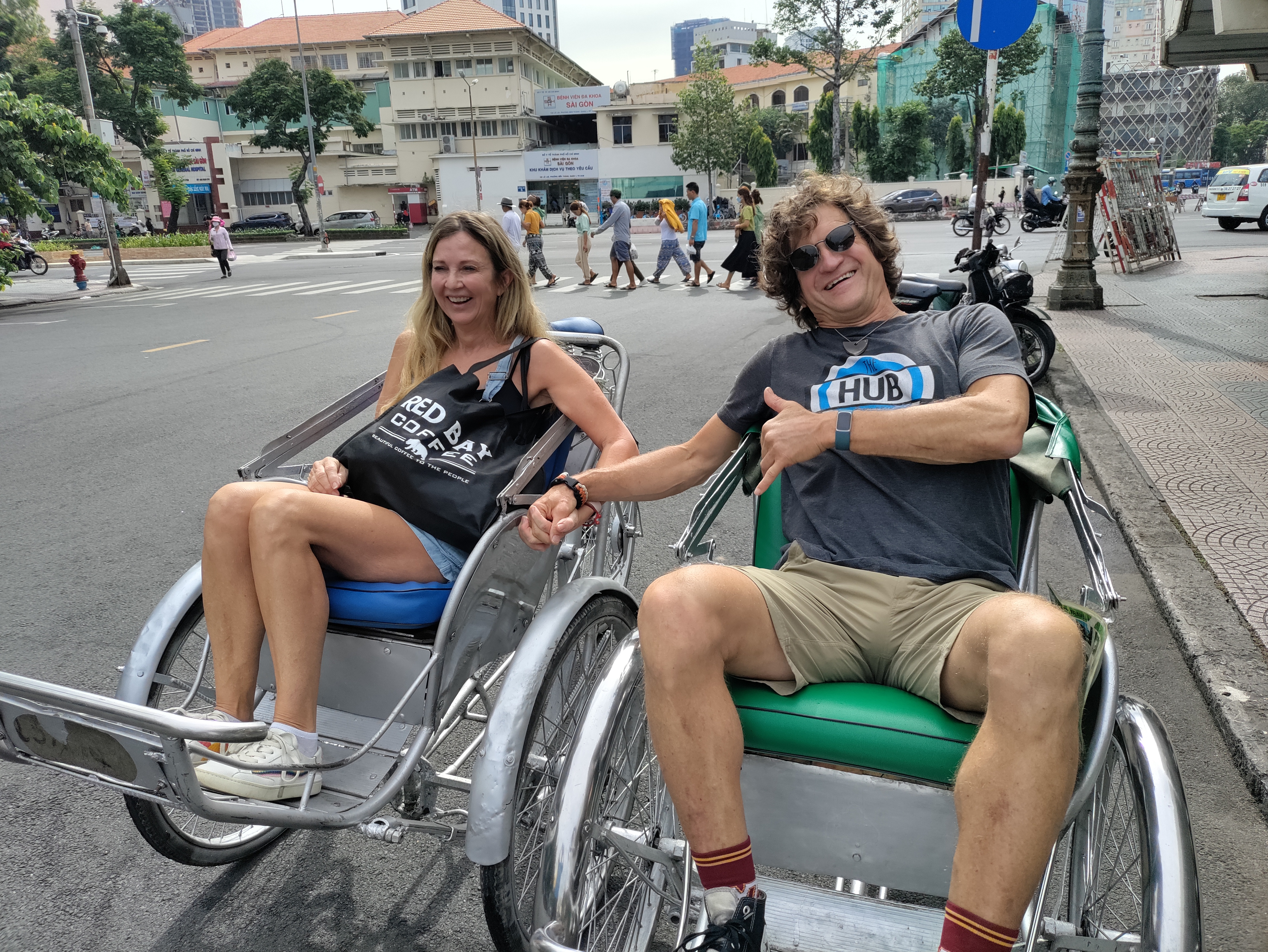 Riding a cyclo rickshaw in Vietnam