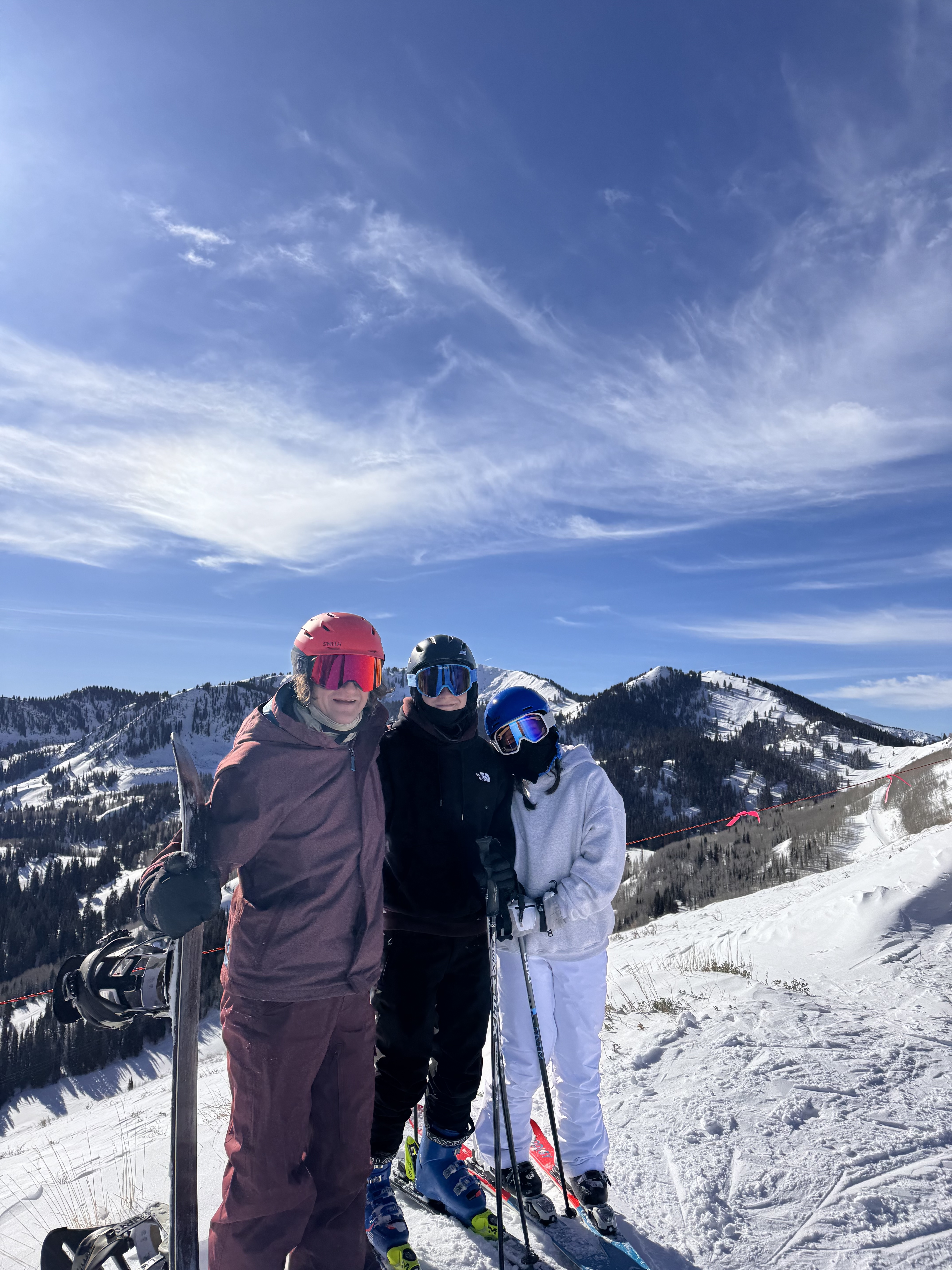 Skiing with the kids on a mountain