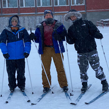Cross-country skiing through a snowstorm
